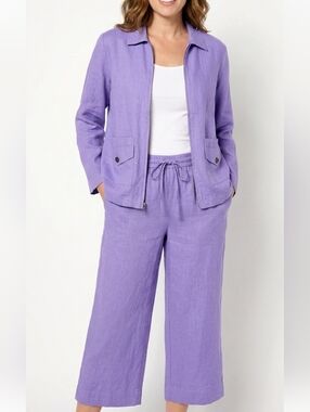 Vintage Kim Rogers Purple Linen Blend Jacket And Pant Set